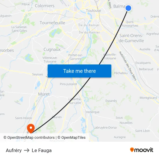 Aufréry to Le Fauga map