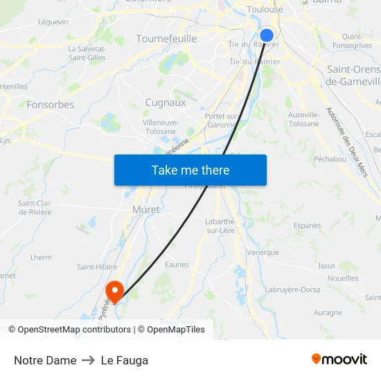 Notre Dame to Le Fauga map