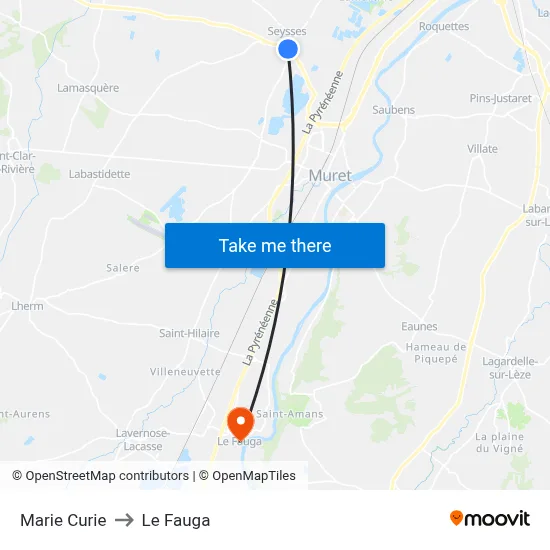 Marie Curie to Le Fauga map