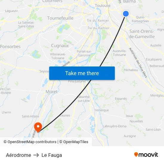 Aérodrome to Le Fauga map