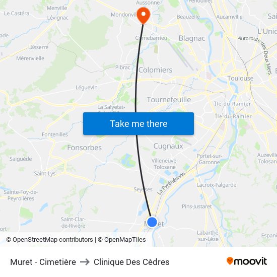 Muret - Cimetière to Clinique Des Cèdres map