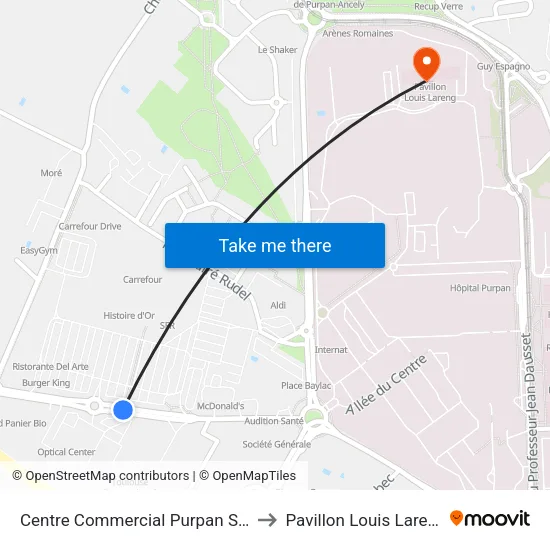 Centre Commercial Purpan Sud to Pavillon Louis Lareng map