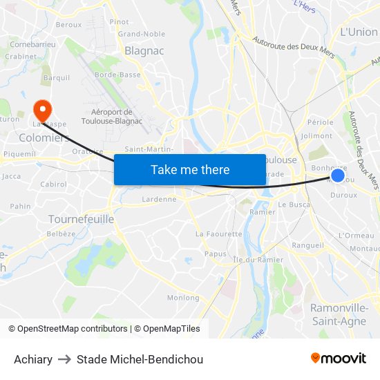 Achiary to Stade Michel-Bendichou map