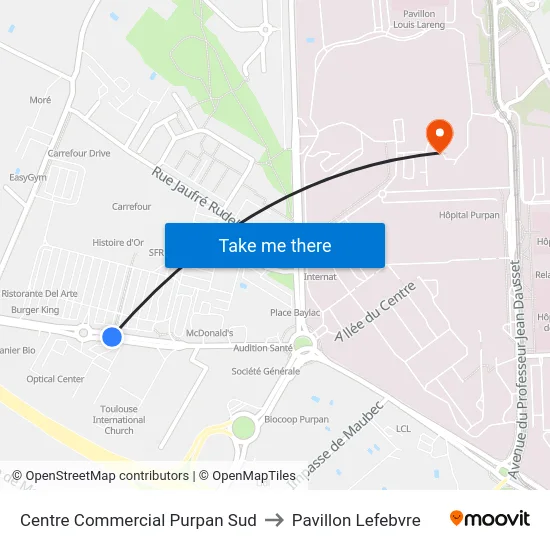 Centre Commercial Purpan Sud to Pavillon Lefebvre map