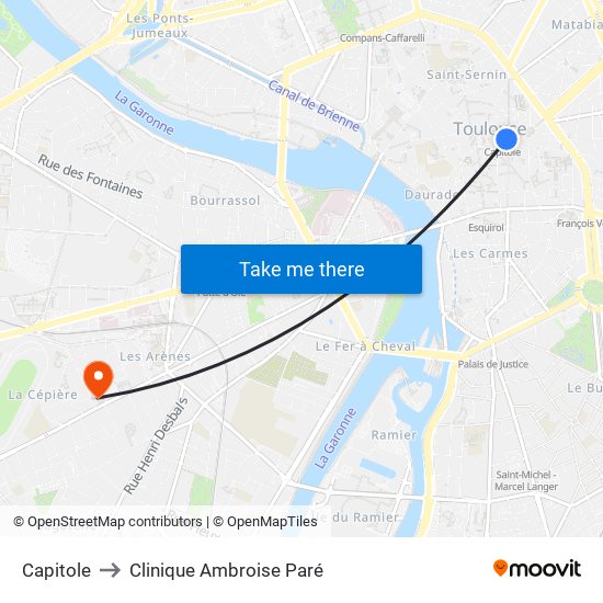 Capitole to Clinique Ambroise Paré map