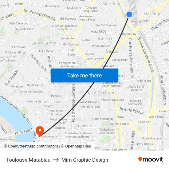 Toulouse Matabiau to Mjm Graphic Design map