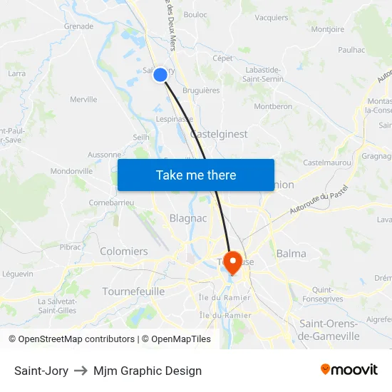 Saint-Jory to Mjm Graphic Design map