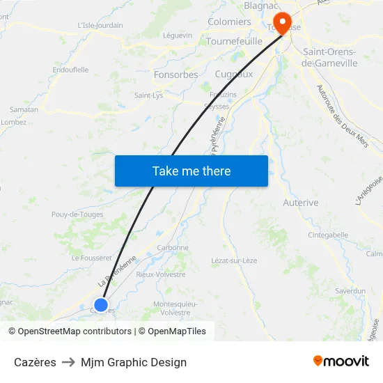 Cazères to Mjm Graphic Design map