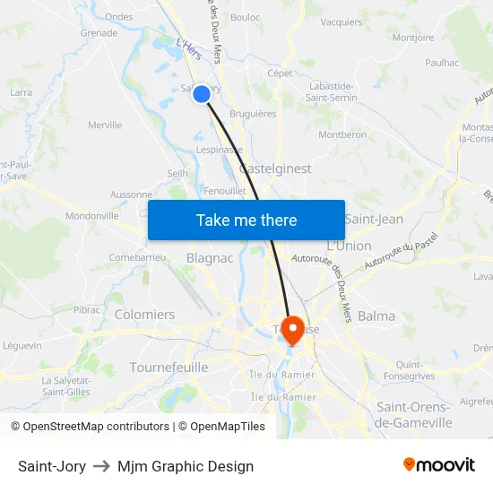 Saint-Jory to Mjm Graphic Design map