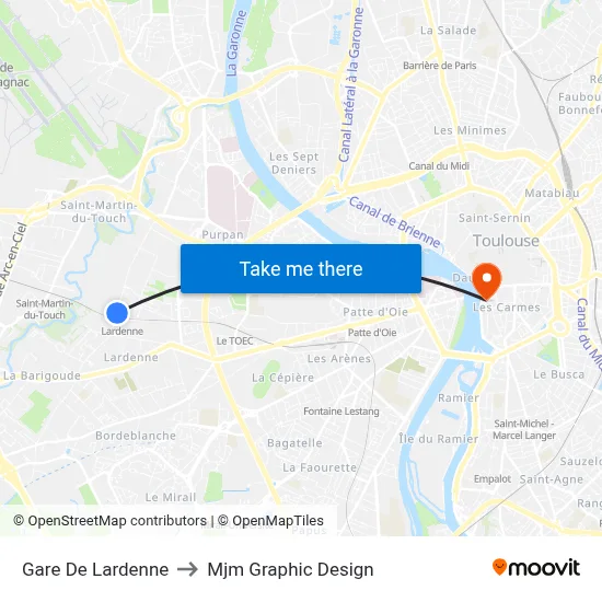 Gare De Lardenne to Mjm Graphic Design map