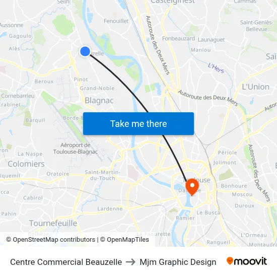 Centre Commercial Beauzelle to Mjm Graphic Design map