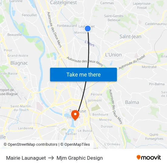 Mairie Launaguet to Mjm Graphic Design map