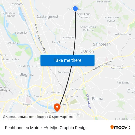 Pechbonnieu Mairie to Mjm Graphic Design map