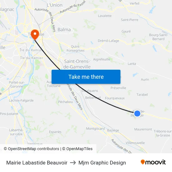 Mairie Labastide Beauvoir to Mjm Graphic Design map