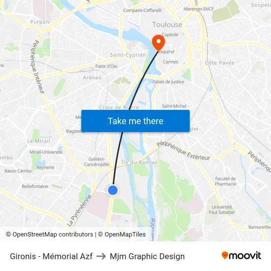 Gironis - Mémorial Azf to Mjm Graphic Design map