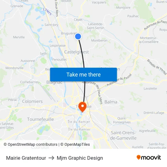 Mairie Gratentour to Mjm Graphic Design map
