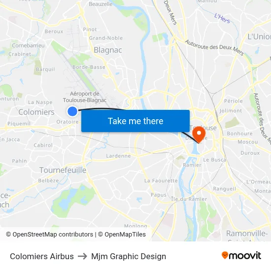 Colomiers Airbus to Mjm Graphic Design map