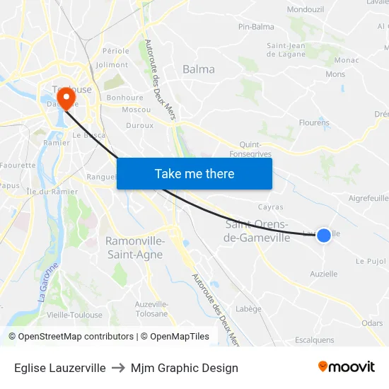 Eglise Lauzerville to Mjm Graphic Design map