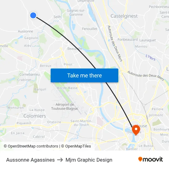 Aussonne Agassines to Mjm Graphic Design map