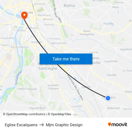 Eglise Escalquens to Mjm Graphic Design map