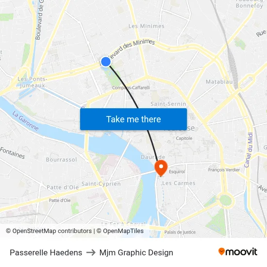 Passerelle Haedens to Mjm Graphic Design map