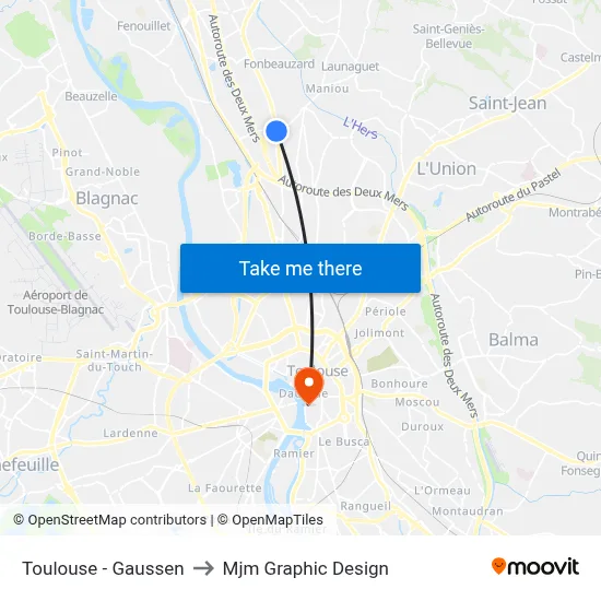 Toulouse - Gaussen to Mjm Graphic Design map