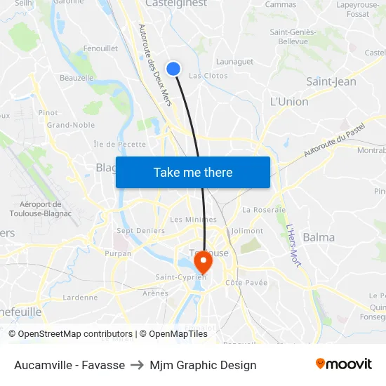 Aucamville - Favasse to Mjm Graphic Design map