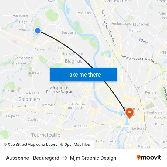 Aussonne - Beauregard to Mjm Graphic Design map