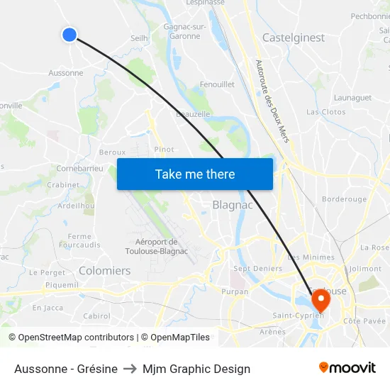 Aussonne - Grésine to Mjm Graphic Design map