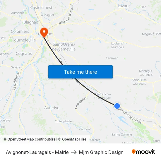 Avignonet-Lauragais - Mairie to Mjm Graphic Design map
