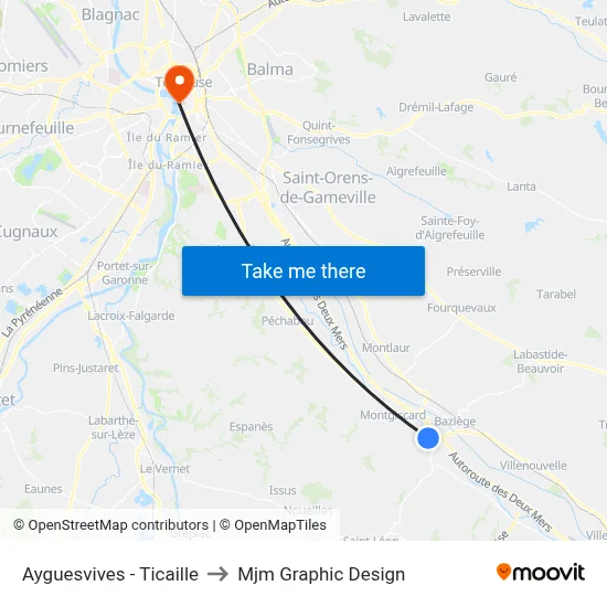 Ayguesvives - Ticaille to Mjm Graphic Design map