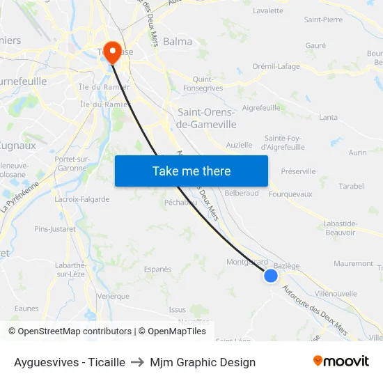 Ayguesvives - Ticaille to Mjm Graphic Design map