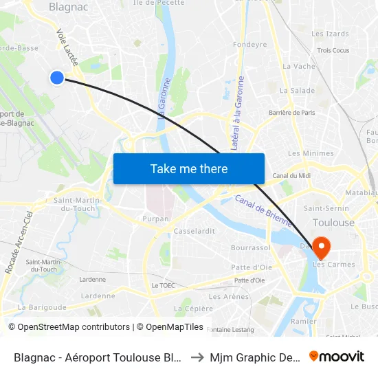 Blagnac - Aéroport Toulouse Blagnac to Mjm Graphic Design map