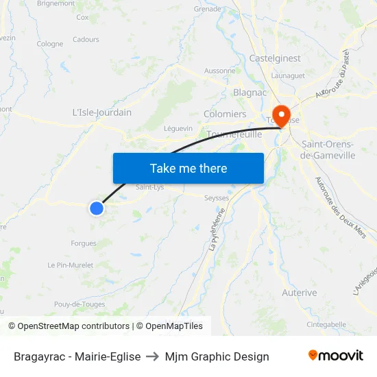 Bragayrac - Mairie-Eglise to Mjm Graphic Design map