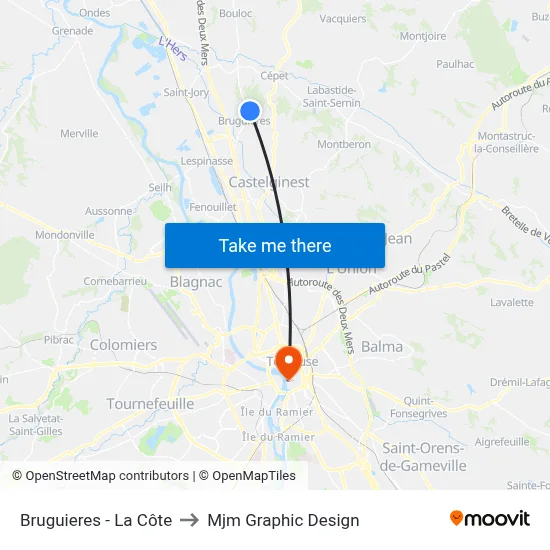 Bruguieres - La Côte to Mjm Graphic Design map
