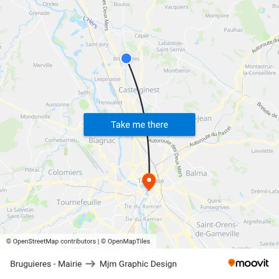 Bruguieres - Mairie to Mjm Graphic Design map