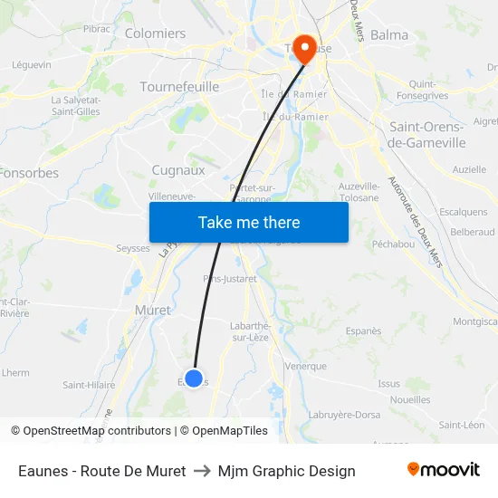 Eaunes - Route De Muret to Mjm Graphic Design map