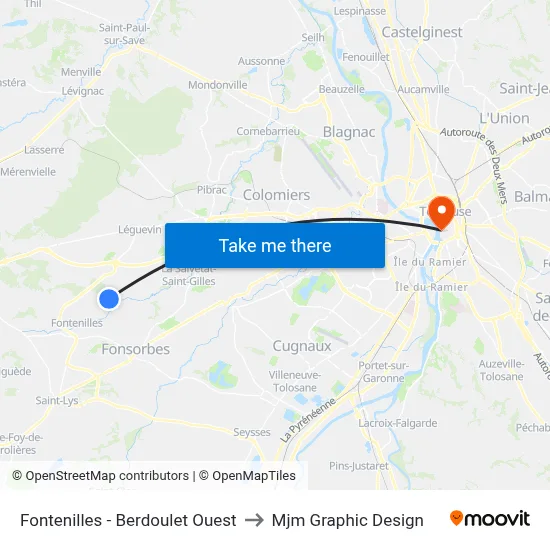 Fontenilles - Berdoulet Ouest to Mjm Graphic Design map