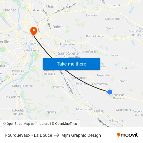 Fourquevaux - La Douce to Mjm Graphic Design map