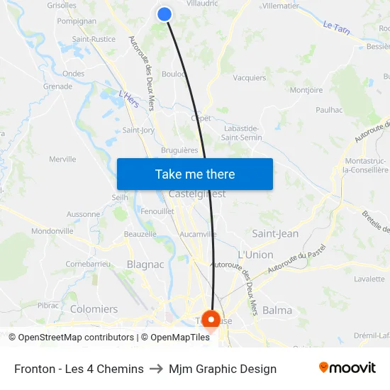 Fronton - Les 4 Chemins to Mjm Graphic Design map