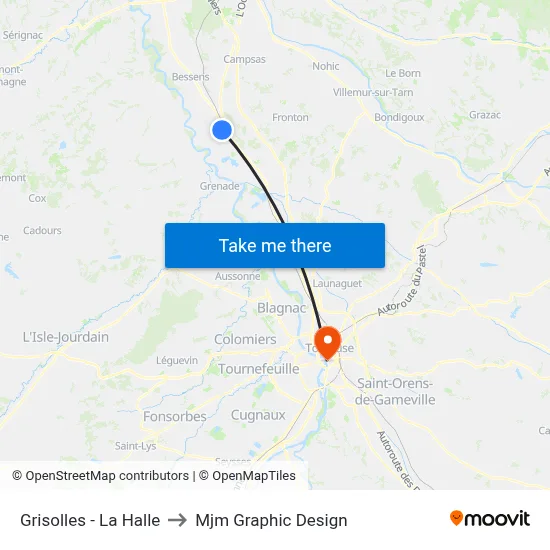 Grisolles - La Halle to Mjm Graphic Design map