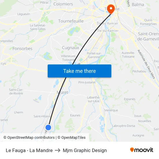 Le Fauga - La Mandre to Mjm Graphic Design map