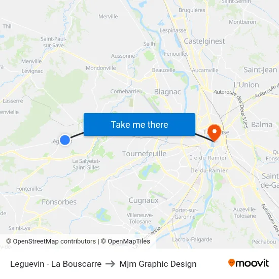 Leguevin - La Bouscarre to Mjm Graphic Design map