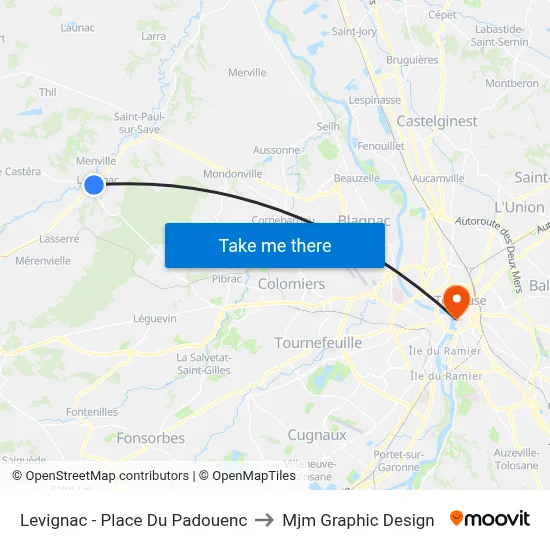 Levignac - Place Du Padouenc to Mjm Graphic Design map