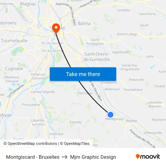 Montgiscard - Bruxelles to Mjm Graphic Design map