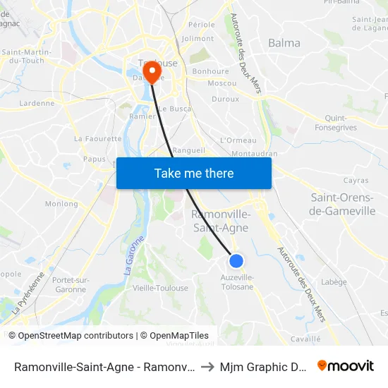 Ramonville-Saint-Agne - Ramonville Sud to Mjm Graphic Design map