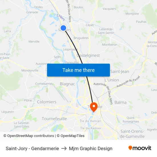Saint-Jory - Gendarmerie to Mjm Graphic Design map