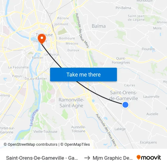 Saint-Orens-De-Gameville - Gameville to Mjm Graphic Design map