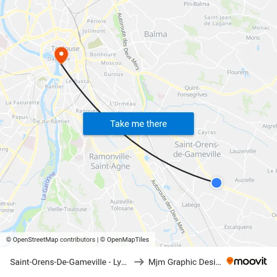 Saint-Orens-De-Gameville - Lycée to Mjm Graphic Design map
