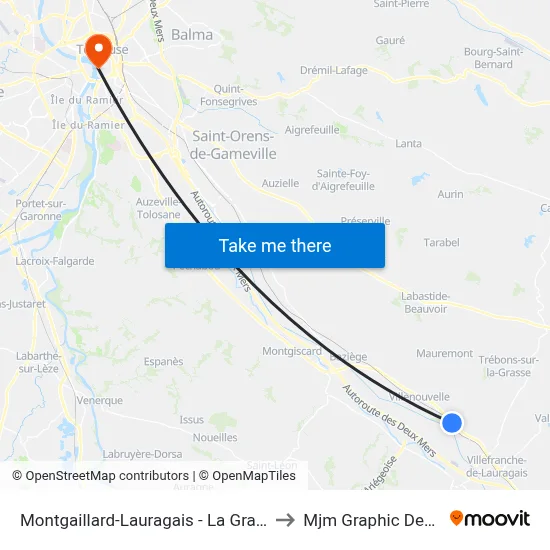 Montgaillard-Lauragais - La Gravette to Mjm Graphic Design map